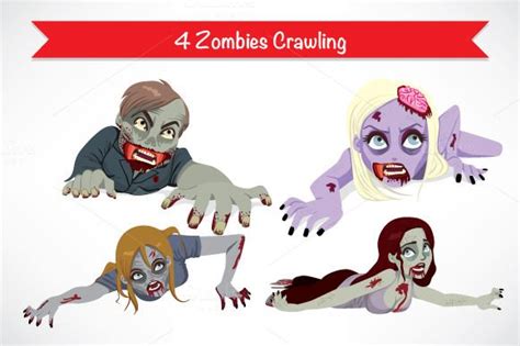 4 Halloween Zombies Crawling Zombie Crawl Zombie Halloween Monster