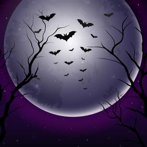 Premium Vector Halloween Night Sky With Full Moon Background