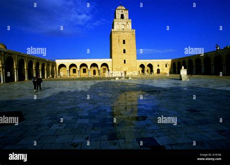 Tunisia Kairouan The Big Mosque Inside Tower Minaret Stock Photo Alamy