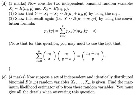 Solved Consider The Following Binomial Distribution With