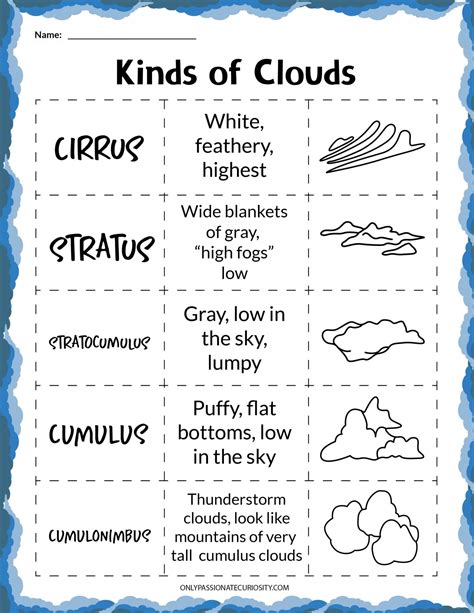 Types Of Clouds Worksheet Printable Templates Free
