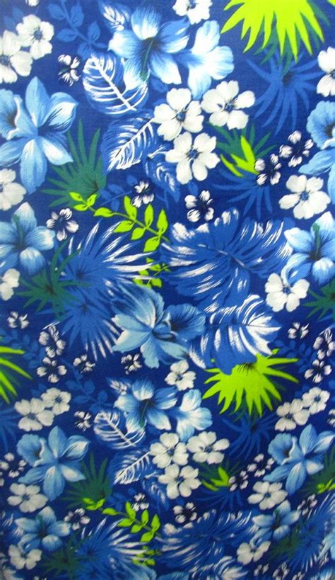 Poly Cotton Print Hawaiian On Royal Blue Background 60 Fabric By The