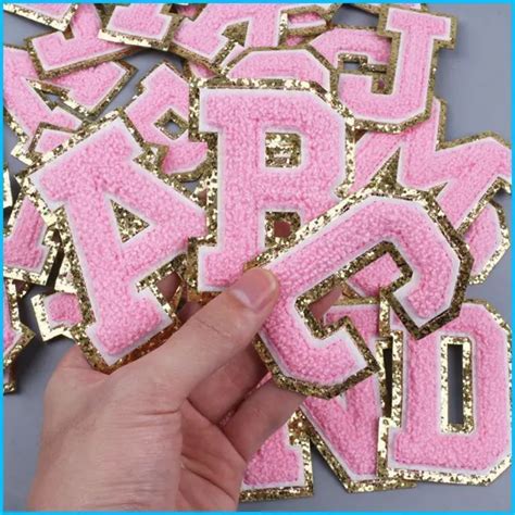 Pink Towel Alphabet Sequin Letters Embroidered Patches Iron On
