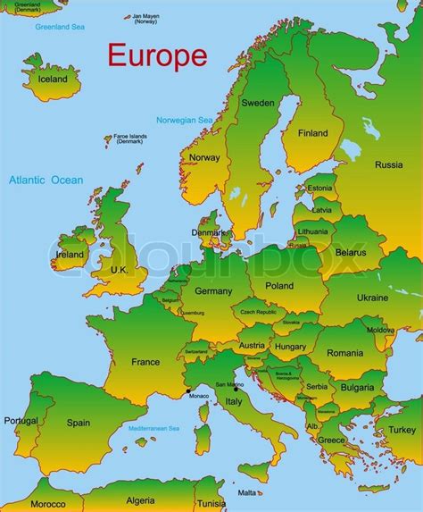 Kort Over Europæiske Kontinent Stock Vektor Colourbox