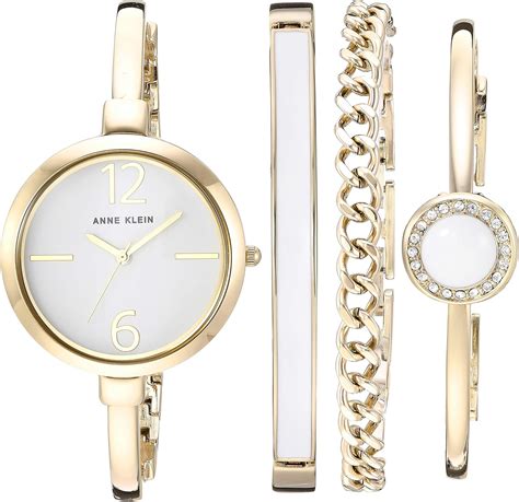 Anne Klein Womens Ak3290wtst Gold Tone Bangle Watch And Bracelet Set Amazonca Watches
