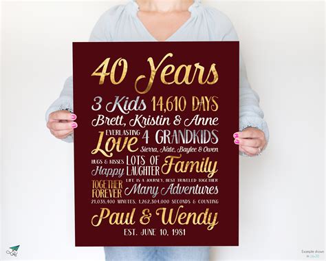 Th Anniversary Ruby Anniversary Personalized Th Anniversary Gift Anniversary Gift For