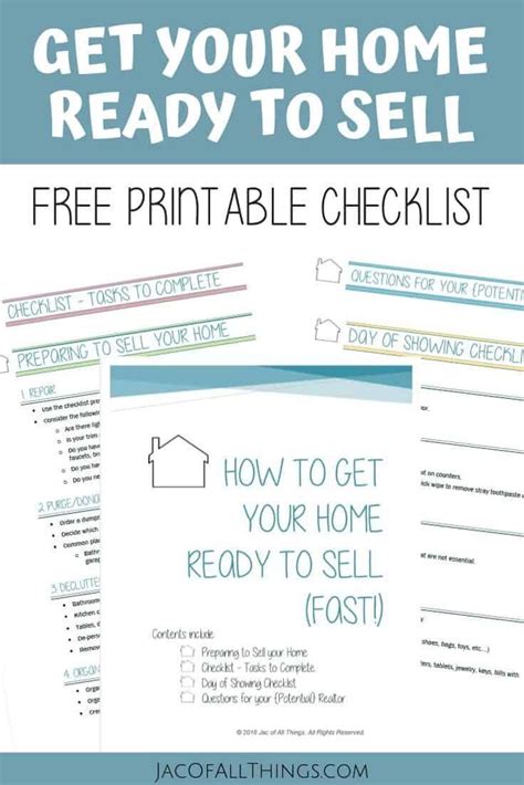 Get Your House Ready To Sell Free Printable Checklist Things To