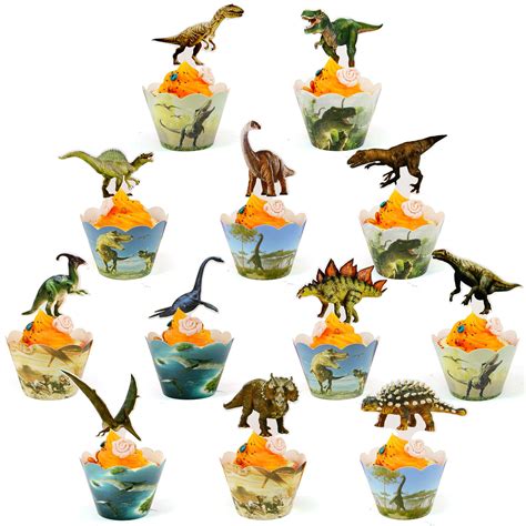 Buy Dinosaur Cupcake Wrappers And Toppers Dinosaur Cupcake Cups 24 Pack