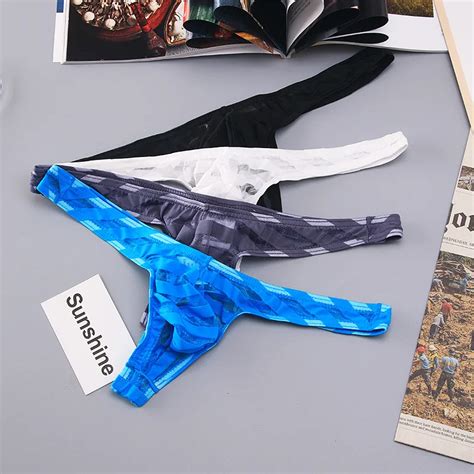 Woxuan New Sexy Men See Through G Strings Stripe Mesh Briefs Jockstrap