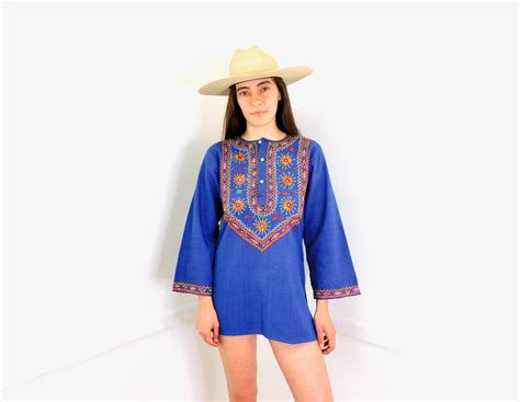 indian ocean tunic vintage 70s embroidered dress blouse boho hippie hippy 1970s woven cotton