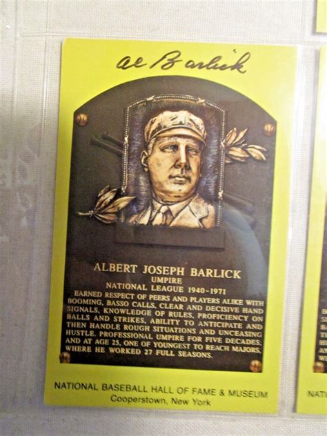 Albert Al Barlick Autograph Baseball Hall Of Fame Plaque Postcard~ Ebay