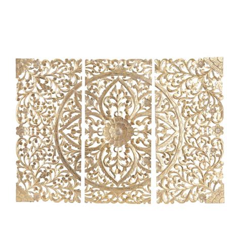 Litton Lane Wood Cream Handmade Intricately Carved Floral Wall Decor