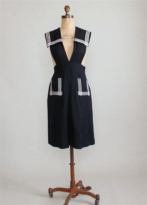 Vintage 1930s Wool Sailor Style Schoolgirl Dress Nautical Fashion