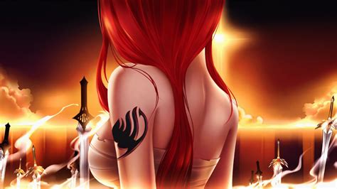 Anime Fairy Tail Erza Scarlet Long Hair Red Hair Tatuaje Woman Warrior