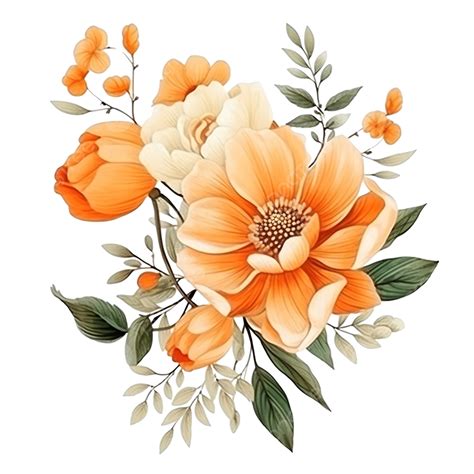 Orange Flower Arrangement With Watercolor Style Ornament Border