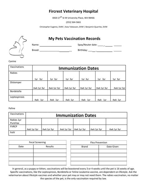 Free Printable Dog Vaccination Record Template Pdf Word Excel Health