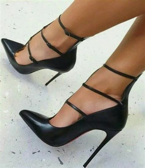moraima snc fashion pointed toe pumps woman ankle strap high heel shoes black matte leather t