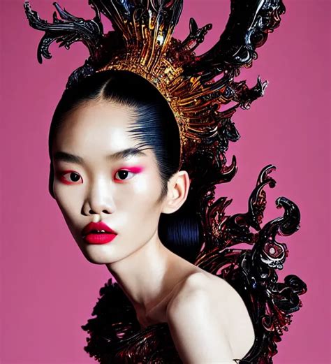 Krea Photography American Portrait Of Stunning Model Ming Xi Great Hair Style Half In