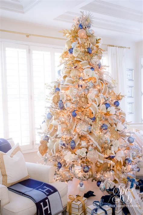 Elegant Blue White And Gold Christmas Tree Randi Garrett Design