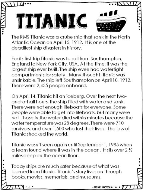 Free Titanic Reading Comprehension Packet | Reading comprehension