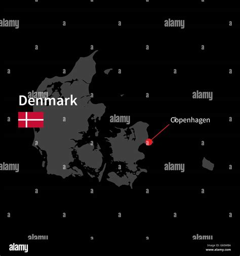 Detailed Map Of Denmark And Capital City Copenhagen With Flag On Black