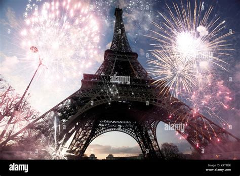 Abstract Background Of Eiffel Tower With Fireworks Stock Photo Alamy