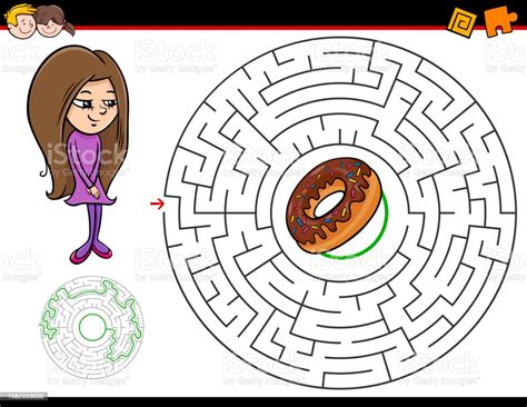Cartoon Maze Game With Girl And Doughnut Stock Illustration Download