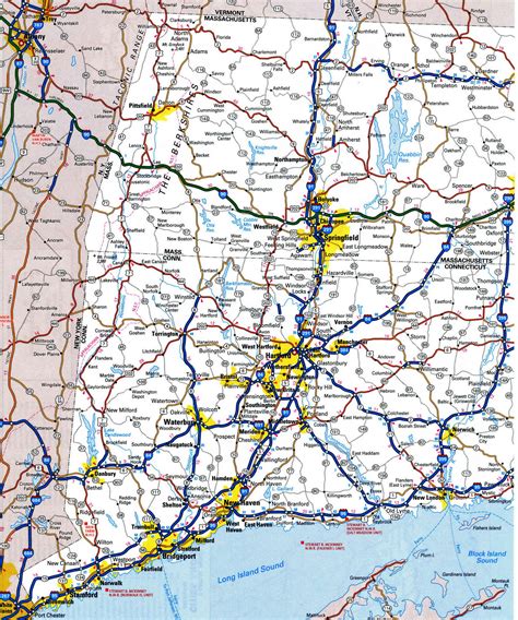 Road Map Of Connecticut With Distances Between Cities Highway Freeway Free