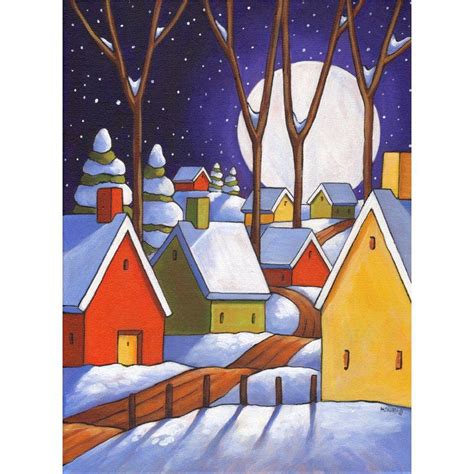 Painting Original 12x16 Winter Road Night Moon Folk Art By Artist