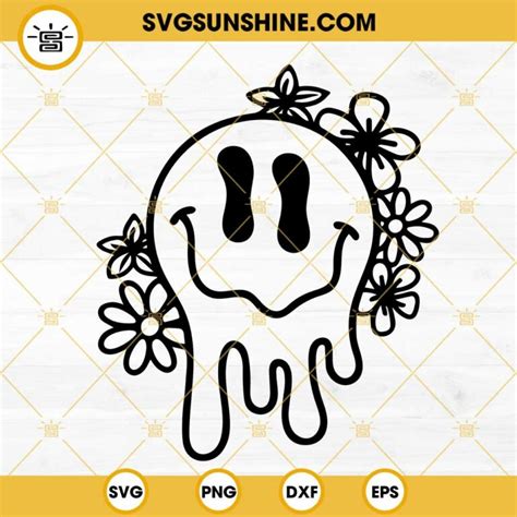 Drippy Smiley Face SVG Melted Smiley SVG Retro Smile SVG PNG DXF EPS