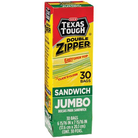 H E B Texas Tough Double Zipper Jumbo Sandwich Bags Shop Storage Bags