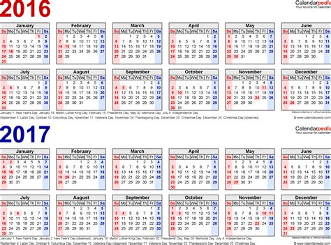 2016 2017 Two Year Calendar Free Printable Word Templates