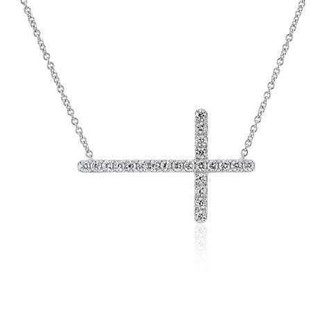 Diamond Horizontal Cross Necklace In 14k White Gold 12 Ct Tw