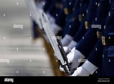 Bosnian Army Soldiers Members Of The Honor Guard Standing Guard During