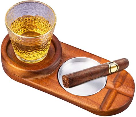 Buy Fayruz Wooden Cigar Ashtrays Outdoor Whiskey Glass Tray Slot Cigar Holder Cigar Ashtray
