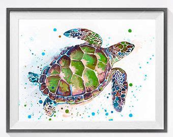 Blue Sea Turtle Watercolor Painting Print By Slaveika Etsy UK
