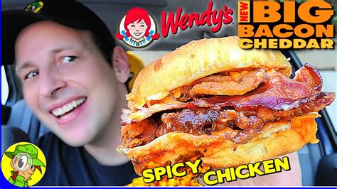 Wendys Spicy Big Bacon Cheddar Chicken Sandwich Review 👧 🥓🧀🐔🥪 ⎮ Peep