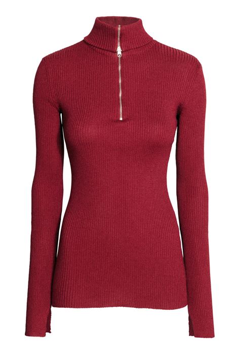 Turtleneck Sweater With Zip Dark Red Women Handm Us