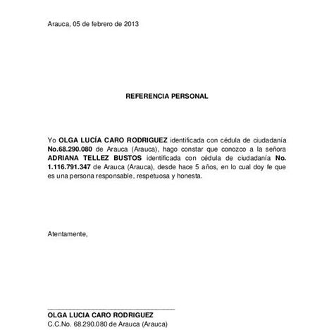 Formato Referencia Personal Ecuador Lionel Cowan Carta Exemplo