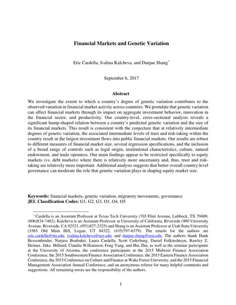 Pdf Financial Markets And Genetic Variation