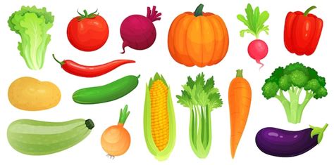 Verduras De Dibujos Animados Vegetales Veganos Frescos Vegetales