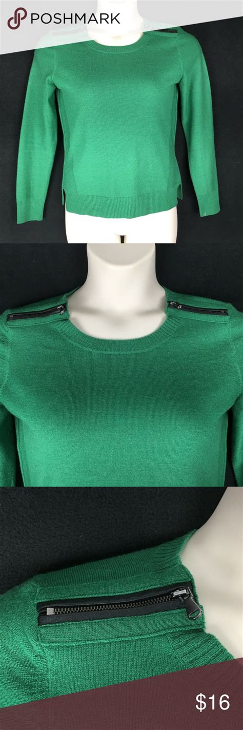 Tahari Womens Med Green Zipper Sweater Zippered Sweater Sweaters Women