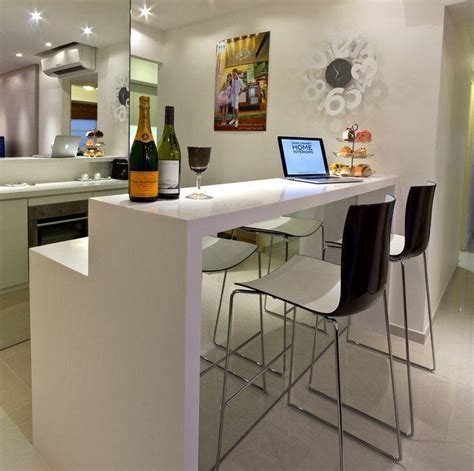 Modern, white compact kitchen interior design. Bar Counter Design For Small Kitchen | Kitcheniac