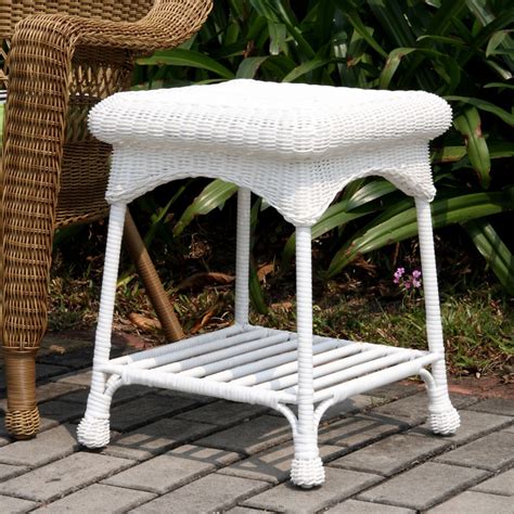 Outdoor White Resin Wicker End Table