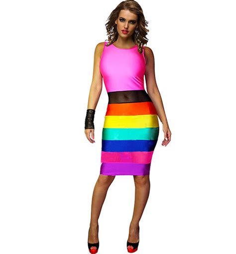 Rainbow Bodycon Midi Dress N8797