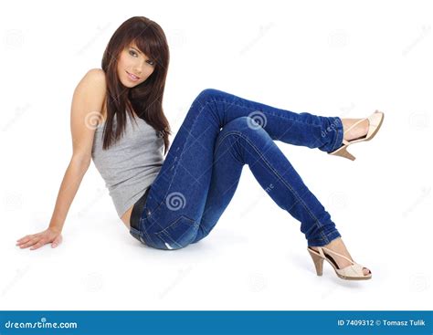 Beautiful Girl In Blue Jeans Stock Photo Image Of Adult Jeans 7409312