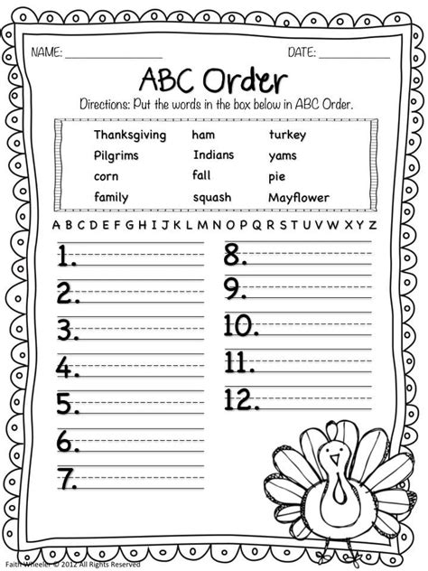 Thanksgiving Alphabetical Order Worksheets Worksheetscity