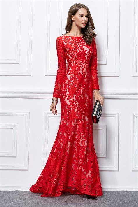 Skin Tight Red Prom Dress Red Lace Dress Long Red Lace Dress Formal