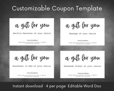 Customizable Coupon Template Personalize Set Of Coupons For A T