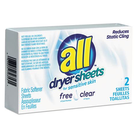 All Free Clear Vend Pack Dryer Sheets Fragrance Free 2 Sheetsbox